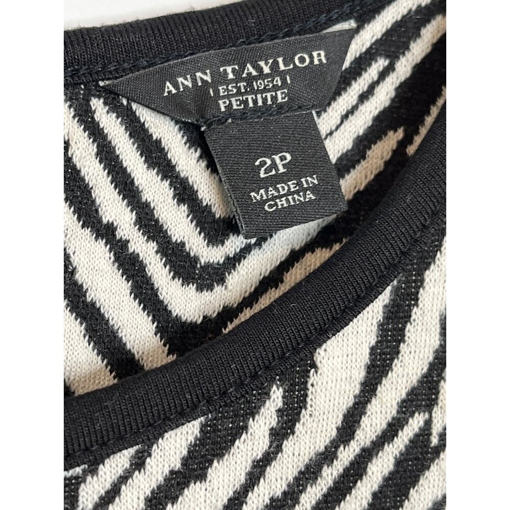 Ann Taylor Zebra Print Sheath Dress Petite 2P Black White Sleeveless Work - Picture 3 of 12